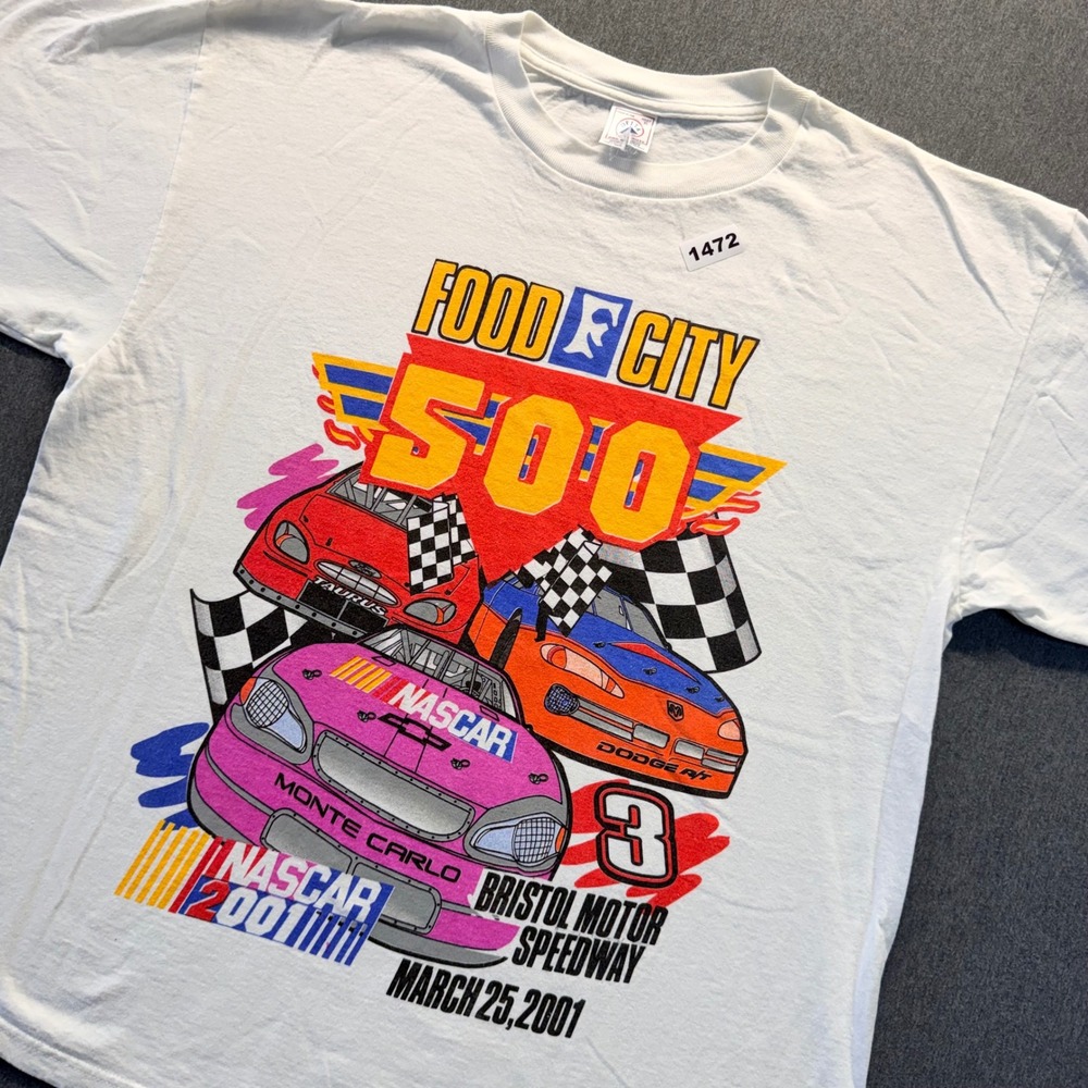 Vintage NASCAR 2001 Food City 500 Bristol Motor Speedway T-Shirt White XL